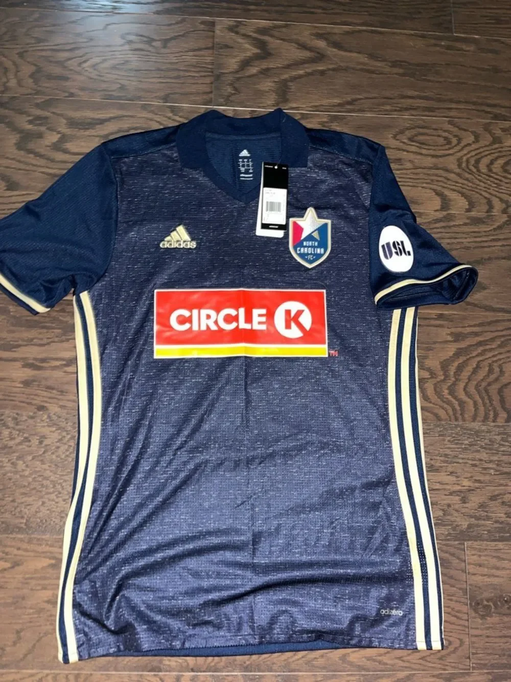 New Adidas USL Team Issue Circle K Blue Soccer North Carolina FC NC jersey L